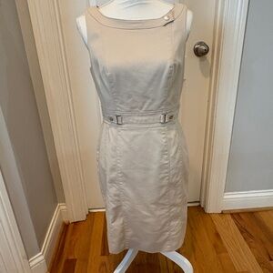 White House Black Market Cream Belted Midi Dress